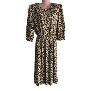 Breli Originals Dress Women's Size 12 Brown Beige Black Leopard Fit & Flare Vtg
